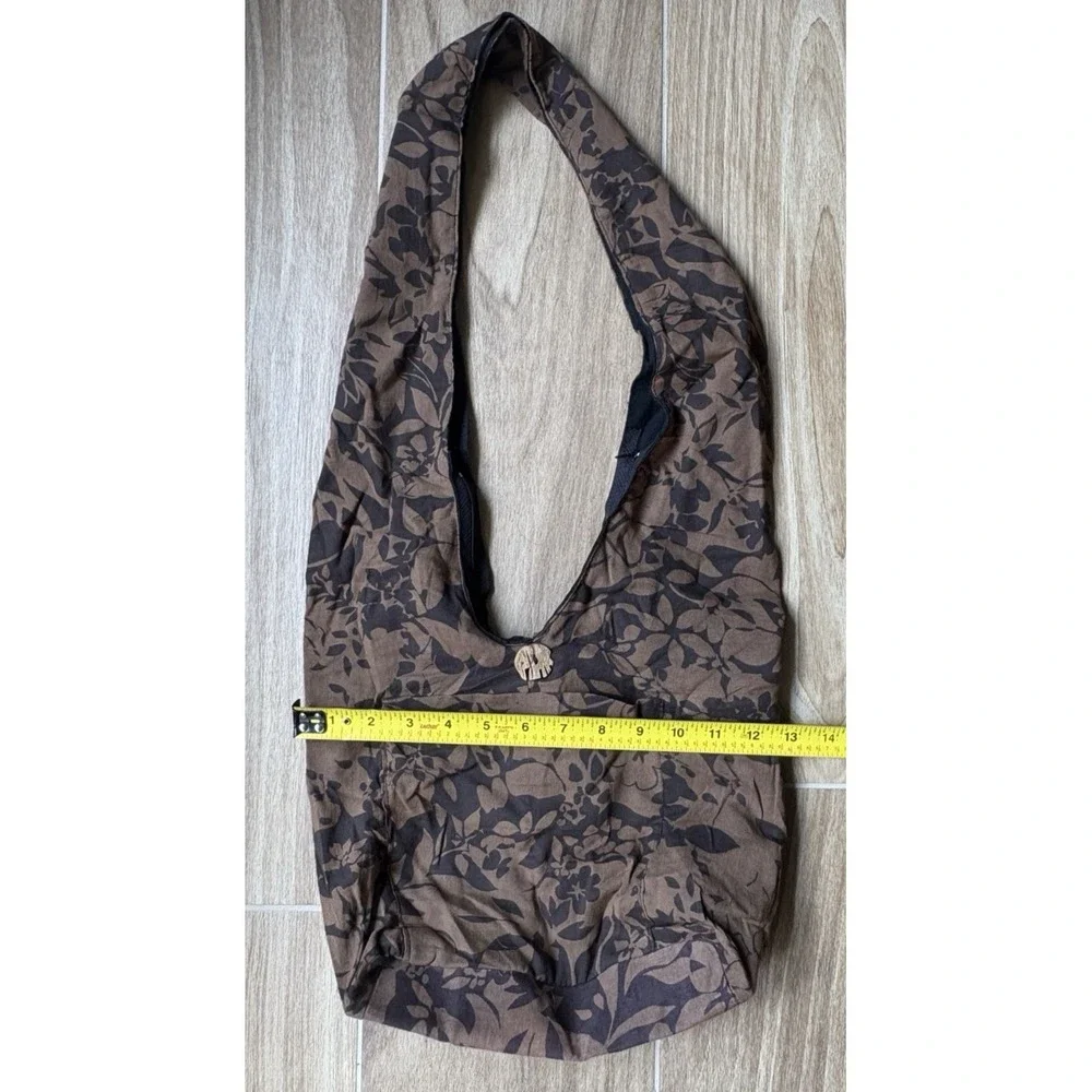 Boho Brown Floral Hobo Shoulder Bag Slouchy Cottagecore Purse‎ Earthy Granola